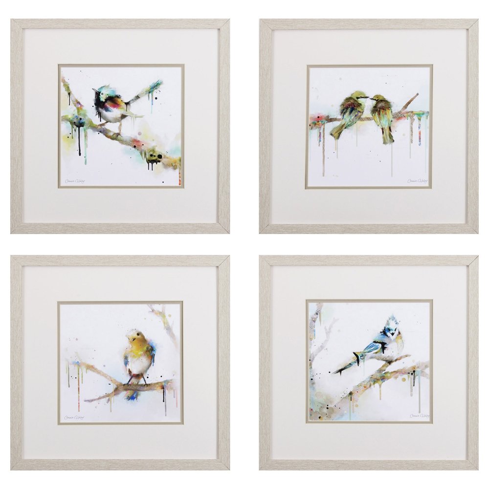 Set of Four Colorful Birds on Branches Wall Art — view 1
