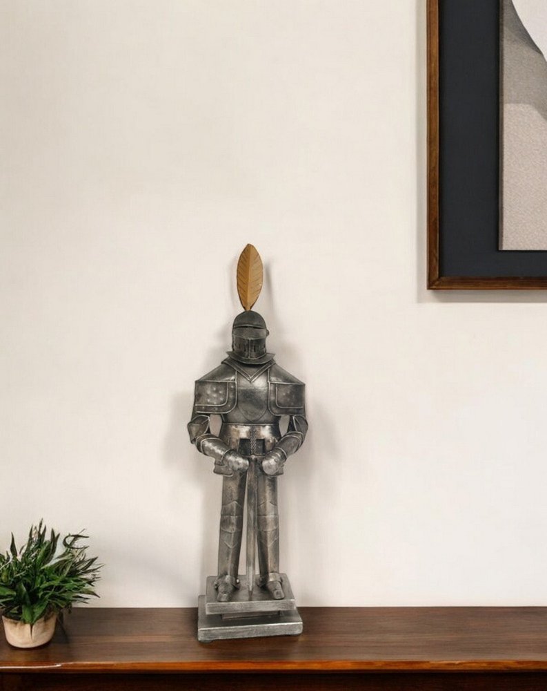 18" Gray Metal Hand Painted Figurine Tabletop Sculpture HomeRoots