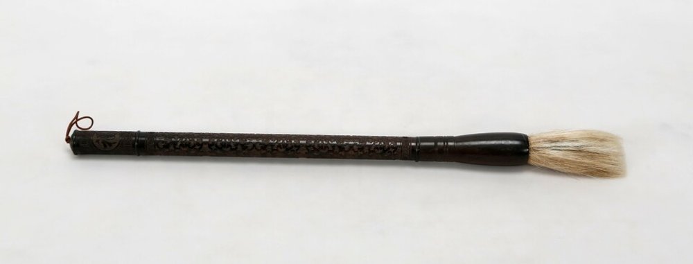 Brown Carved Scroll Wood Decorative Calligraphy Brush — view 1