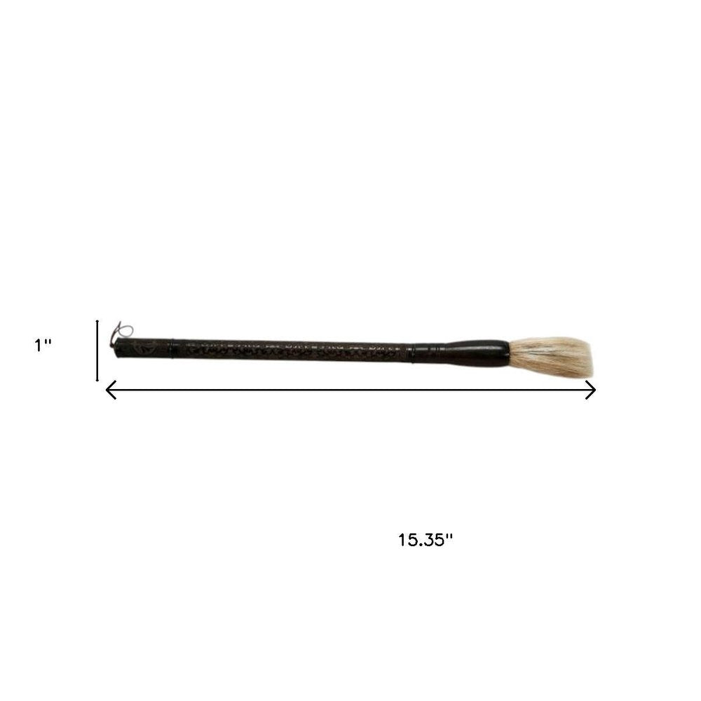 Brown Carved Scroll Wood Decorative Calligraphy Brush — view 3