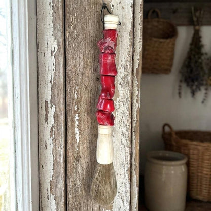 2" X 14" Red And Ivory Crystal Hanging Dimensional Sculpture