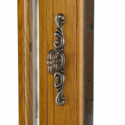 Golden Oak Scallop Top Lighted Corner Curio Cabinet HomeRoots