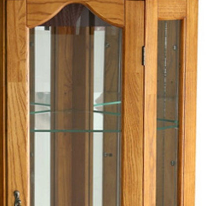 Golden Oak Scallop Top Lighted Corner Curio Cabinet HomeRoots