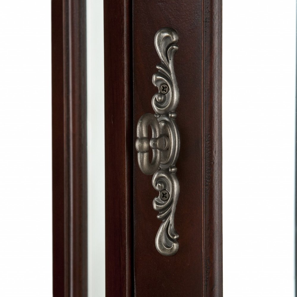 Mahogany Scallop Top Lighted Corner Curio Cabinet HomeRoots