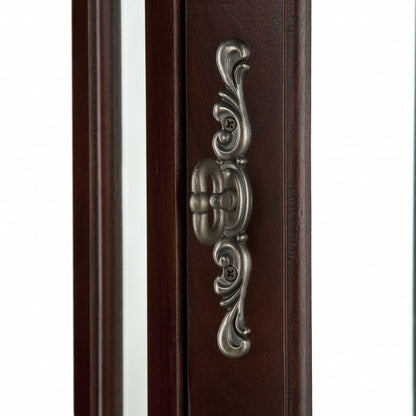 Mahogany Scallop Top Lighted Corner Curio Cabinet HomeRoots