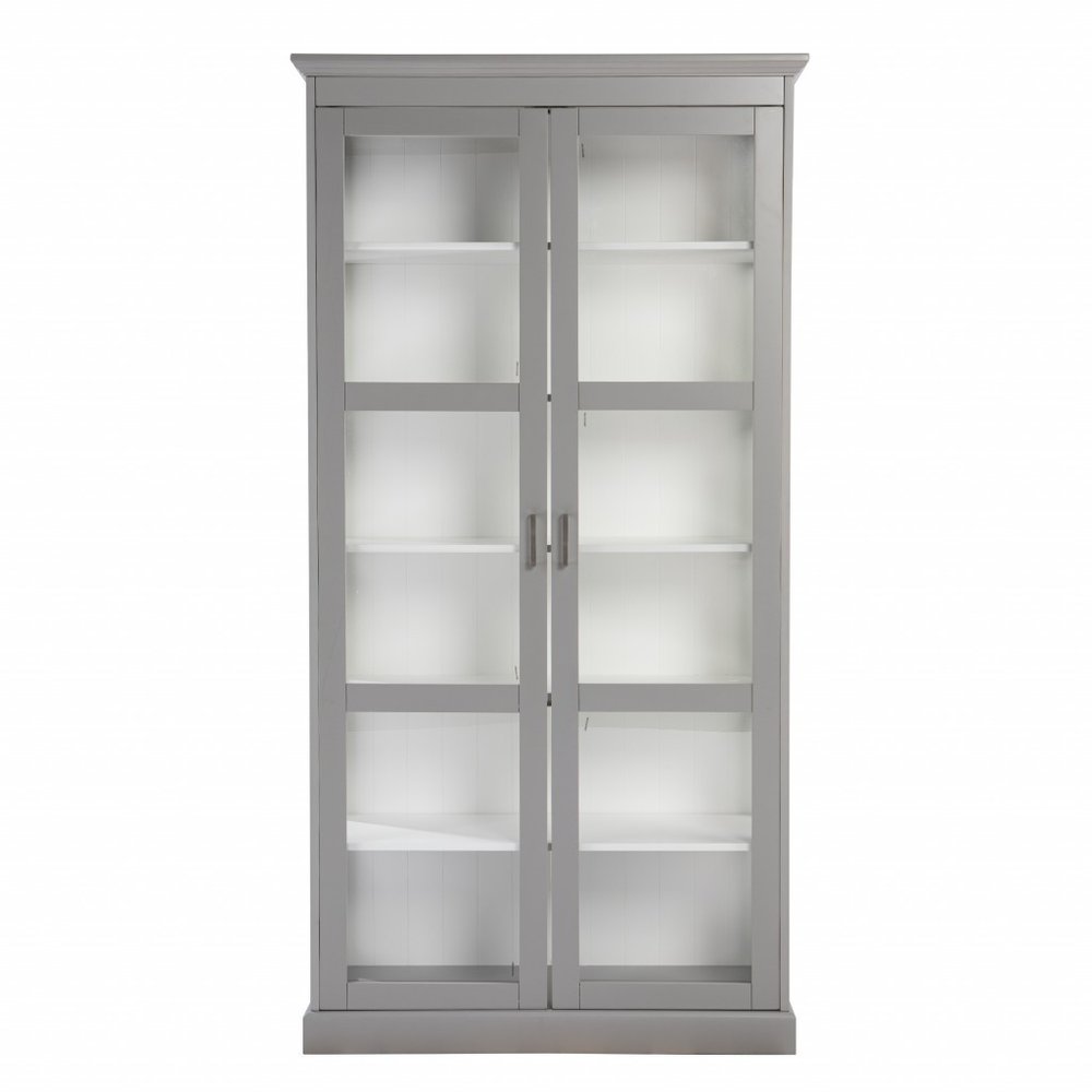 Gray Cornice Molding Double Door Curio Cabinet HomeRoots