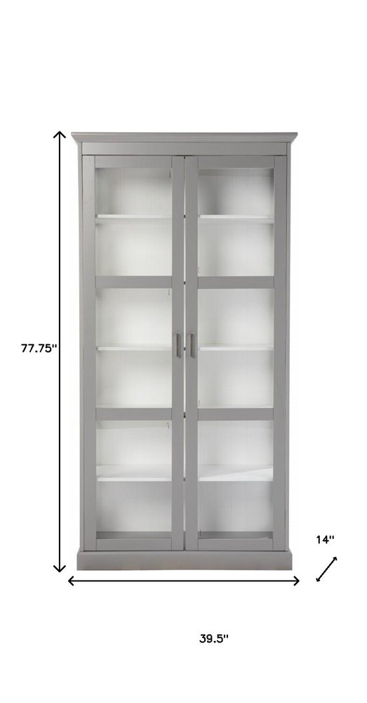 Gray Cornice Molding Double Door Curio Cabinet HomeRoots