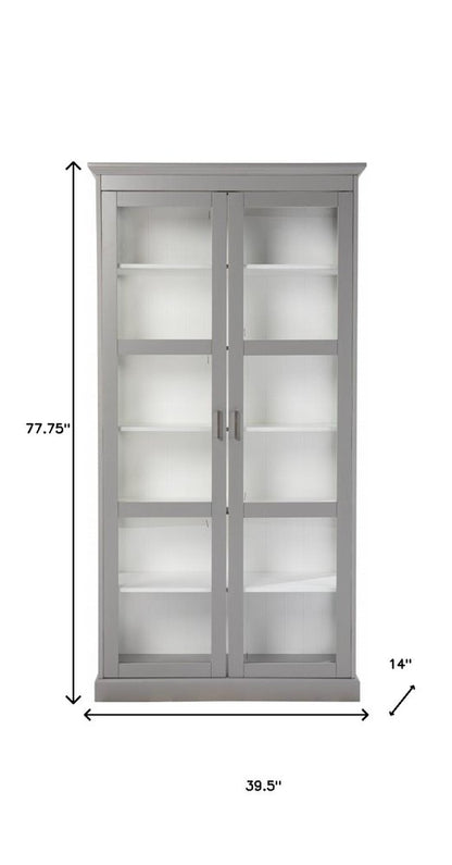 Gray Cornice Molding Double Door Curio Cabinet HomeRoots