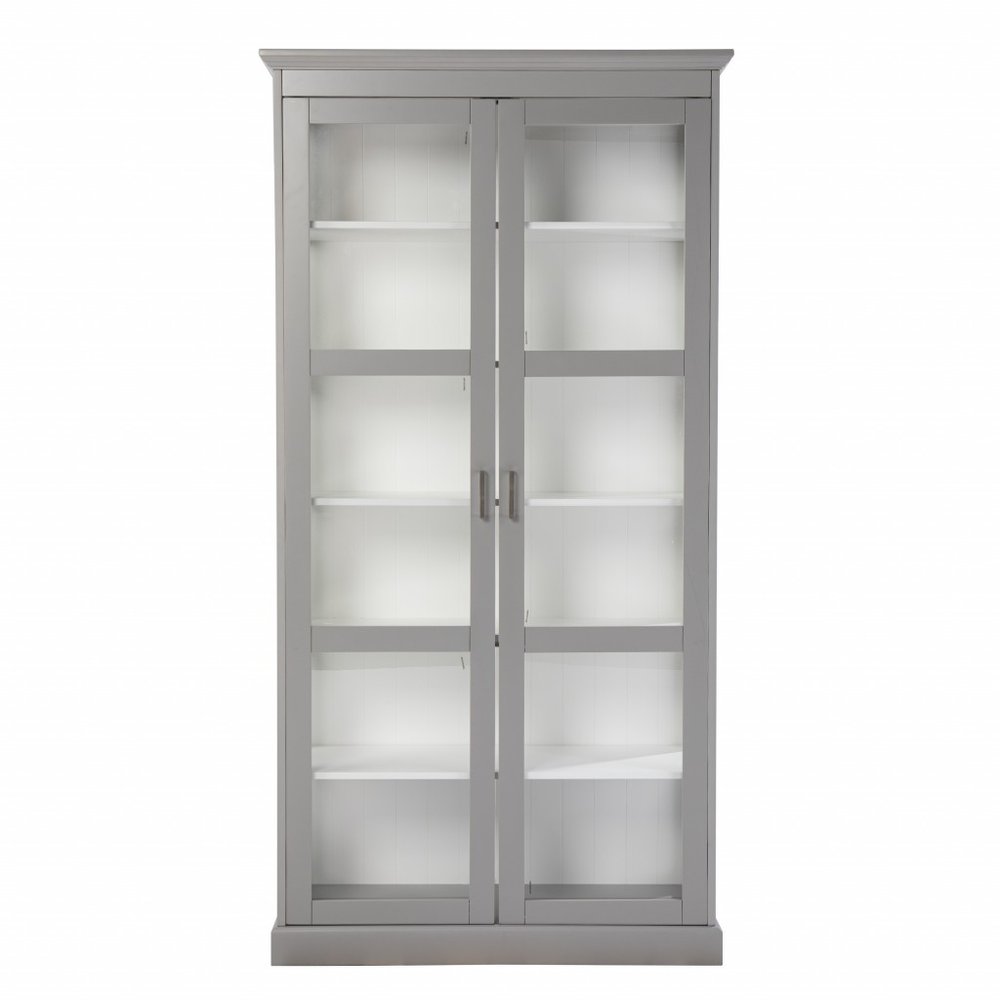 Gray Cornice Molding Double Door Curio Cabinet HomeRoots