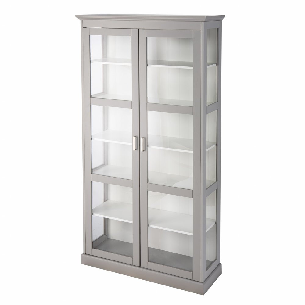Gray Cornice Molding Double Door Curio Cabinet HomeRoots