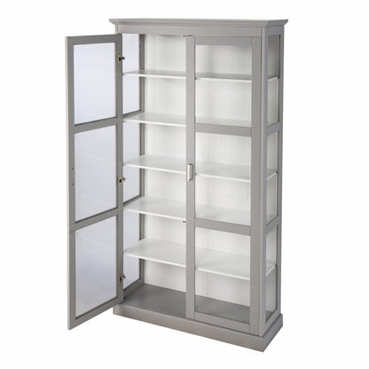 Gray Cornice Molding Double Door Curio Cabinet HomeRoots