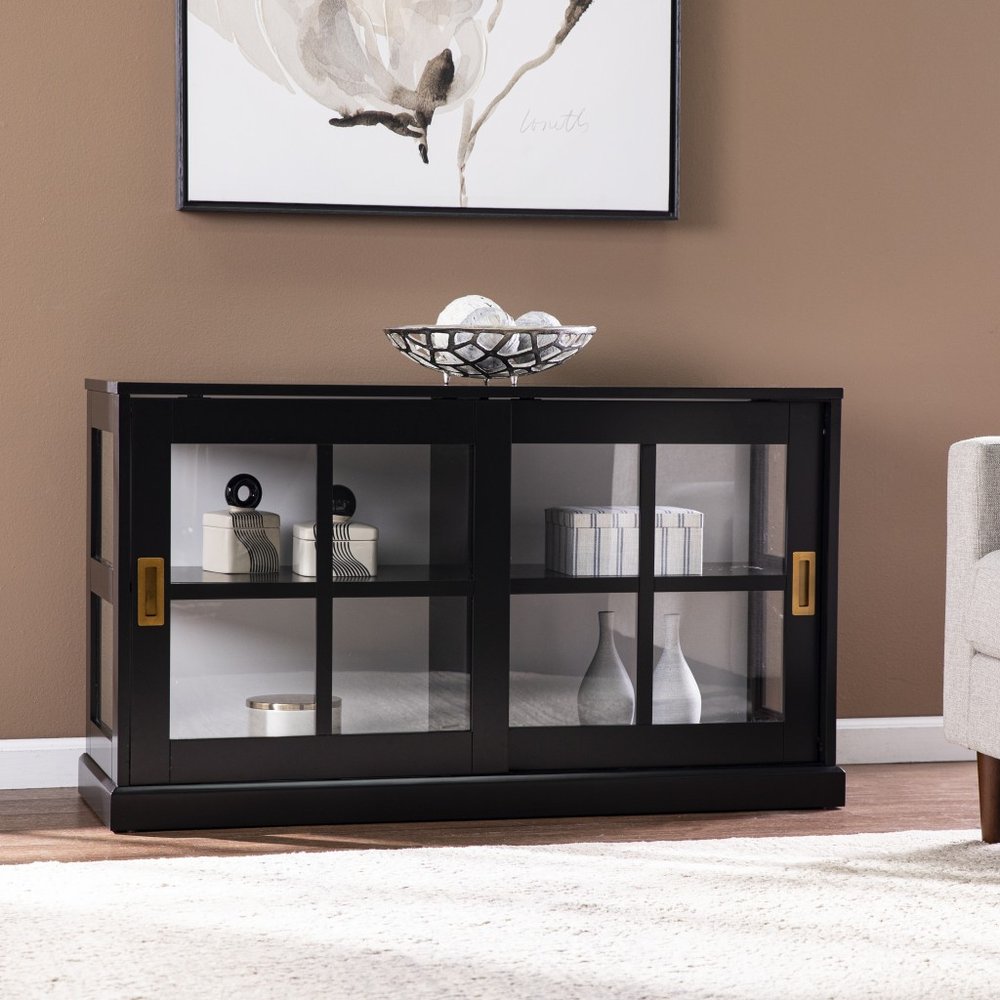 48" Black Sideboard with Two Glass Sliding Doors — view 1