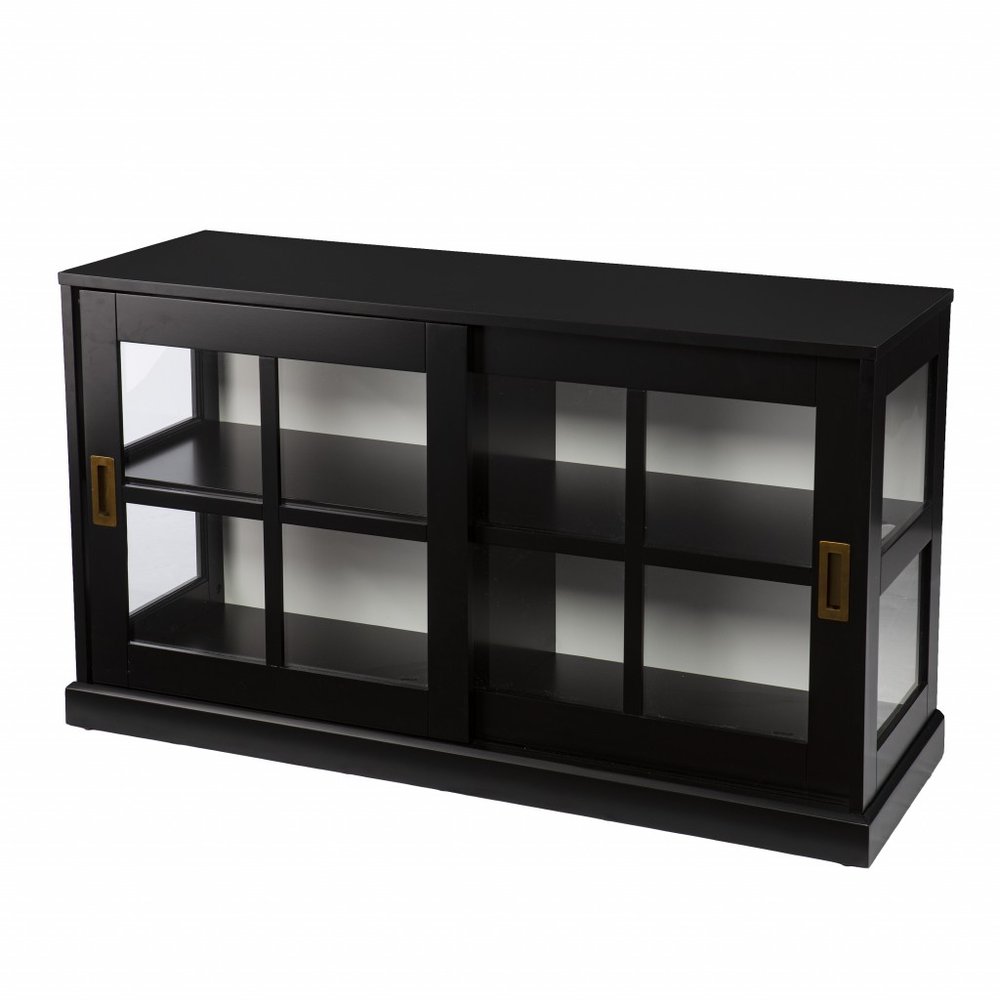 48" Black Sideboard with Two Glass Sliding Doors — view 3