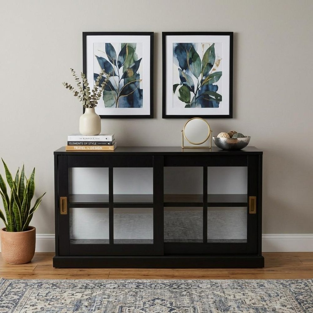48" Black Sideboard with Two Glass Sliding Doors — view 6