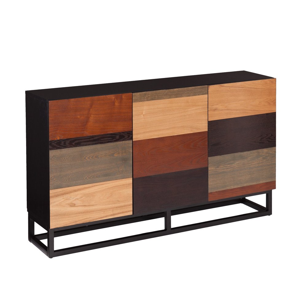52" Brown Gray And Black Patch Three Door Sideboard Cabinet HomeRoots