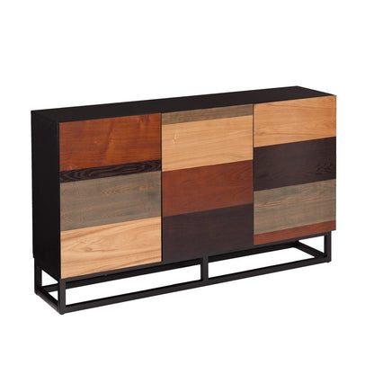 52" Brown Gray And Black Patch Three Door Sideboard Cabinet HomeRoots
