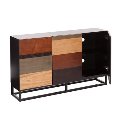 52" Brown Gray And Black Patch Three Door Sideboard Cabinet HomeRoots