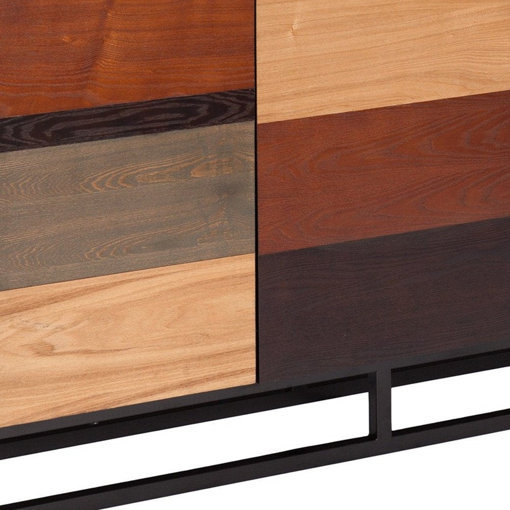 52" Brown Gray And Black Patch Three Door Sideboard Cabinet HomeRoots