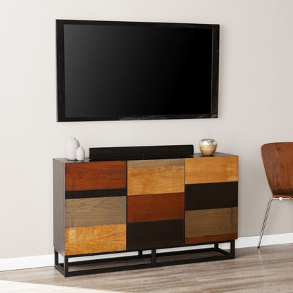 52" Brown Gray And Black Patch Three Door Sideboard Cabinet HomeRoots
