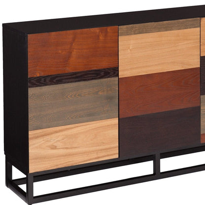 52" Brown Gray And Black Patch Three Door Sideboard Cabinet HomeRoots