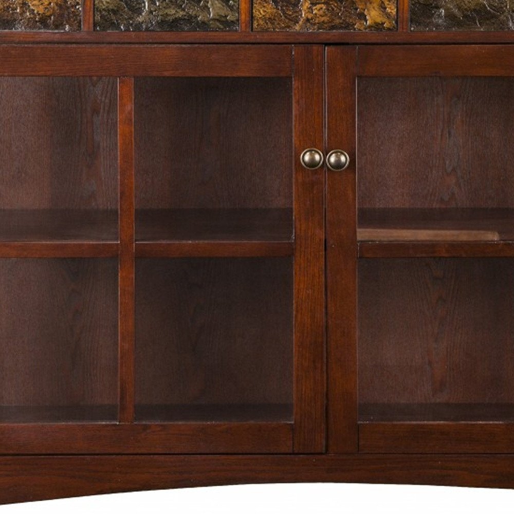 44" Brown Wood With Glass Sideboard with Two Doors HomeRoots