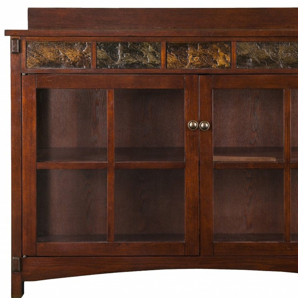 44" Brown Wood With Glass Sideboard with Two Doors HomeRoots