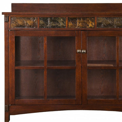 44" Brown Wood With Glass Sideboard with Two Doors HomeRoots
