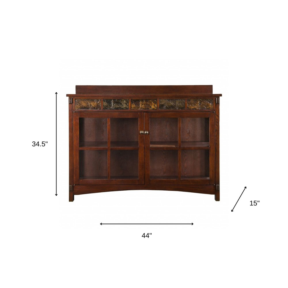 44" Brown Wood With Glass Sideboard with Two Doors HomeRoots