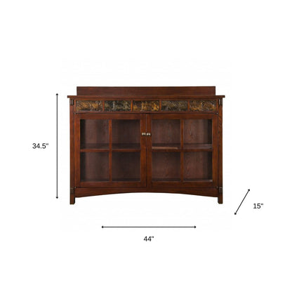 44" Brown Wood With Glass Sideboard with Two Doors HomeRoots
