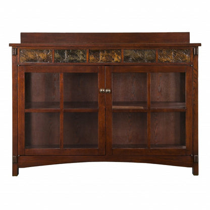 44" Brown Wood With Glass Sideboard with Two Doors HomeRoots