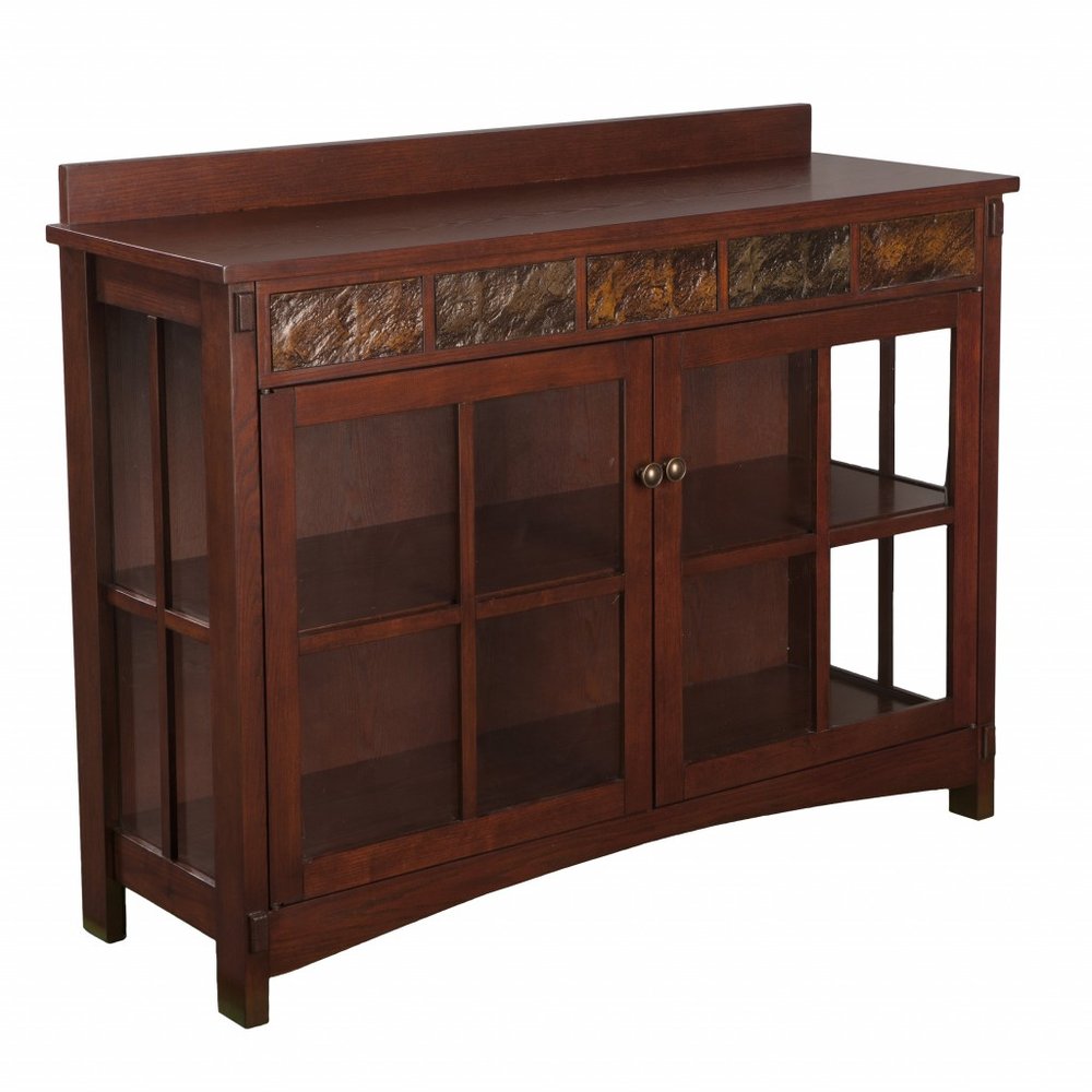 44" Brown Wood With Glass Sideboard with Two Doors HomeRoots
