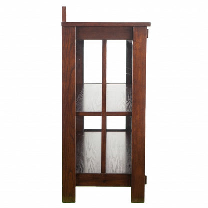 44" Brown Wood With Glass Sideboard with Two Doors HomeRoots