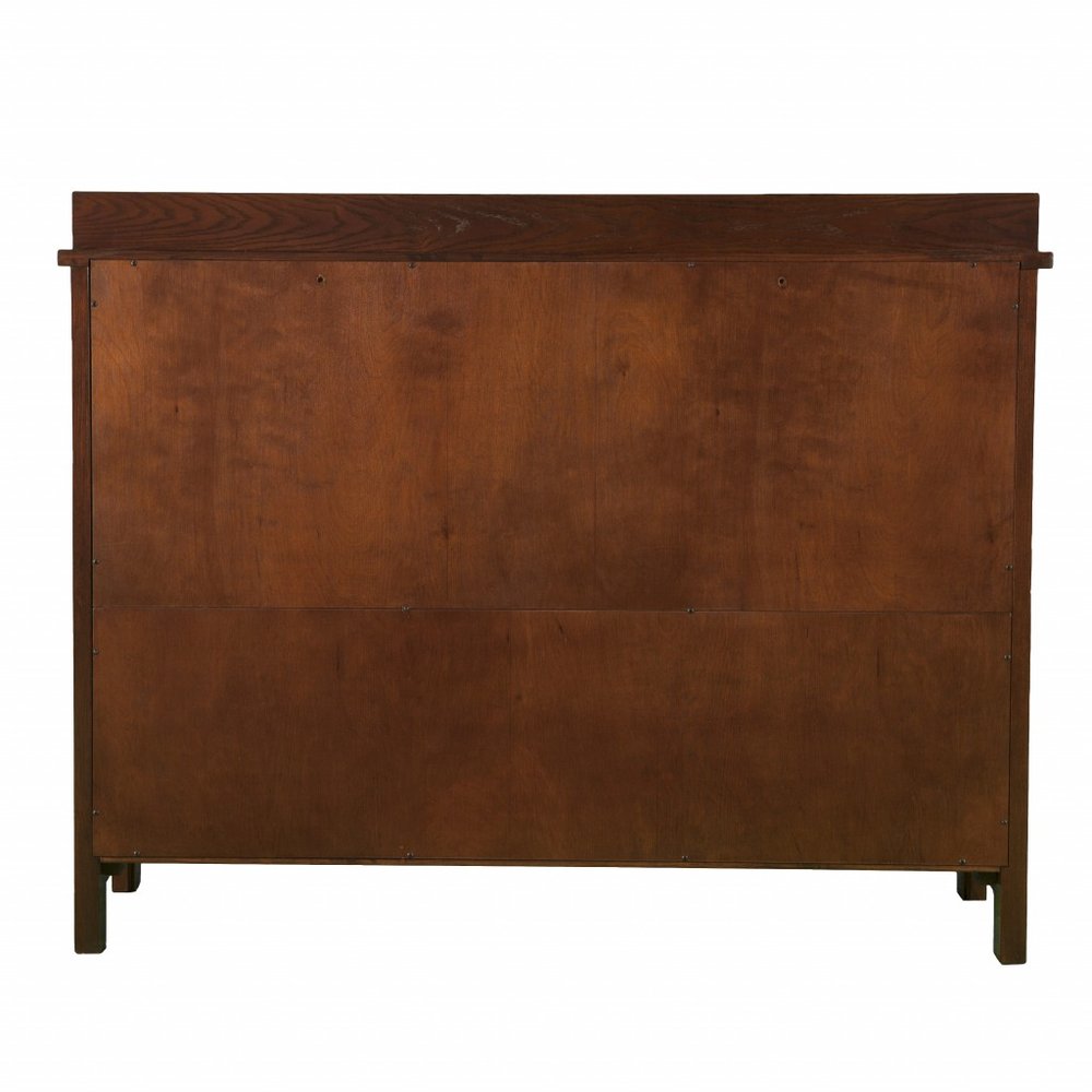 44" Brown Wood With Glass Sideboard with Two Doors HomeRoots