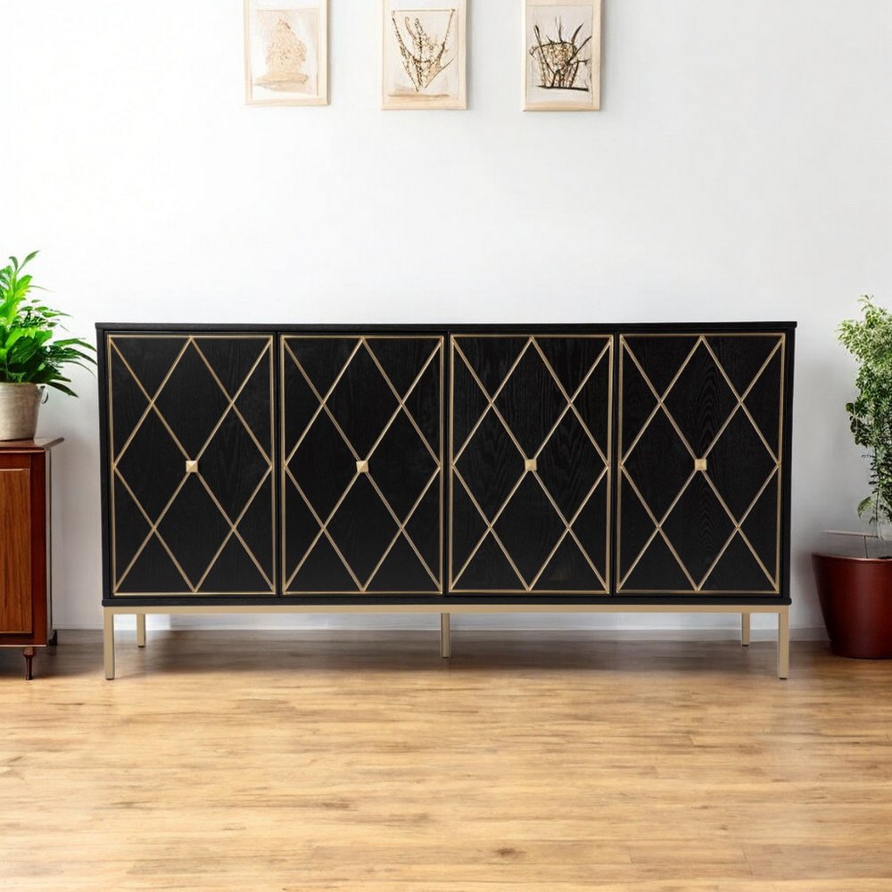 Black and Gold Harlequin Sideboard Storage Cabinet HomeRoots