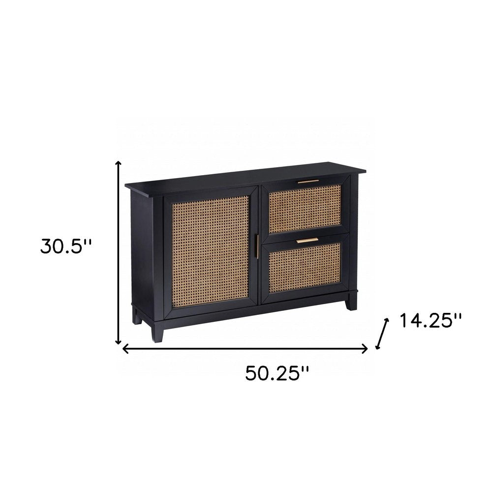 50" Black Solid Wood Two Drawer Sideboard HomeRoots