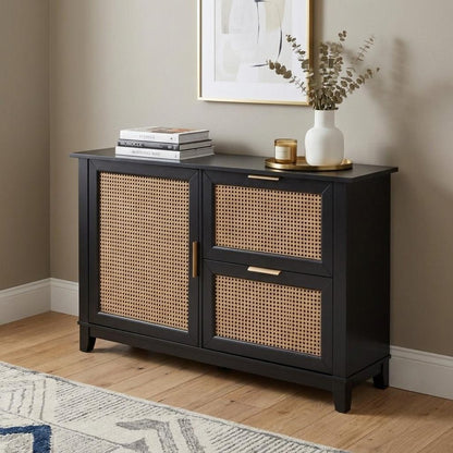 50" Black Solid Wood Two Drawer Sideboard HomeRoots
