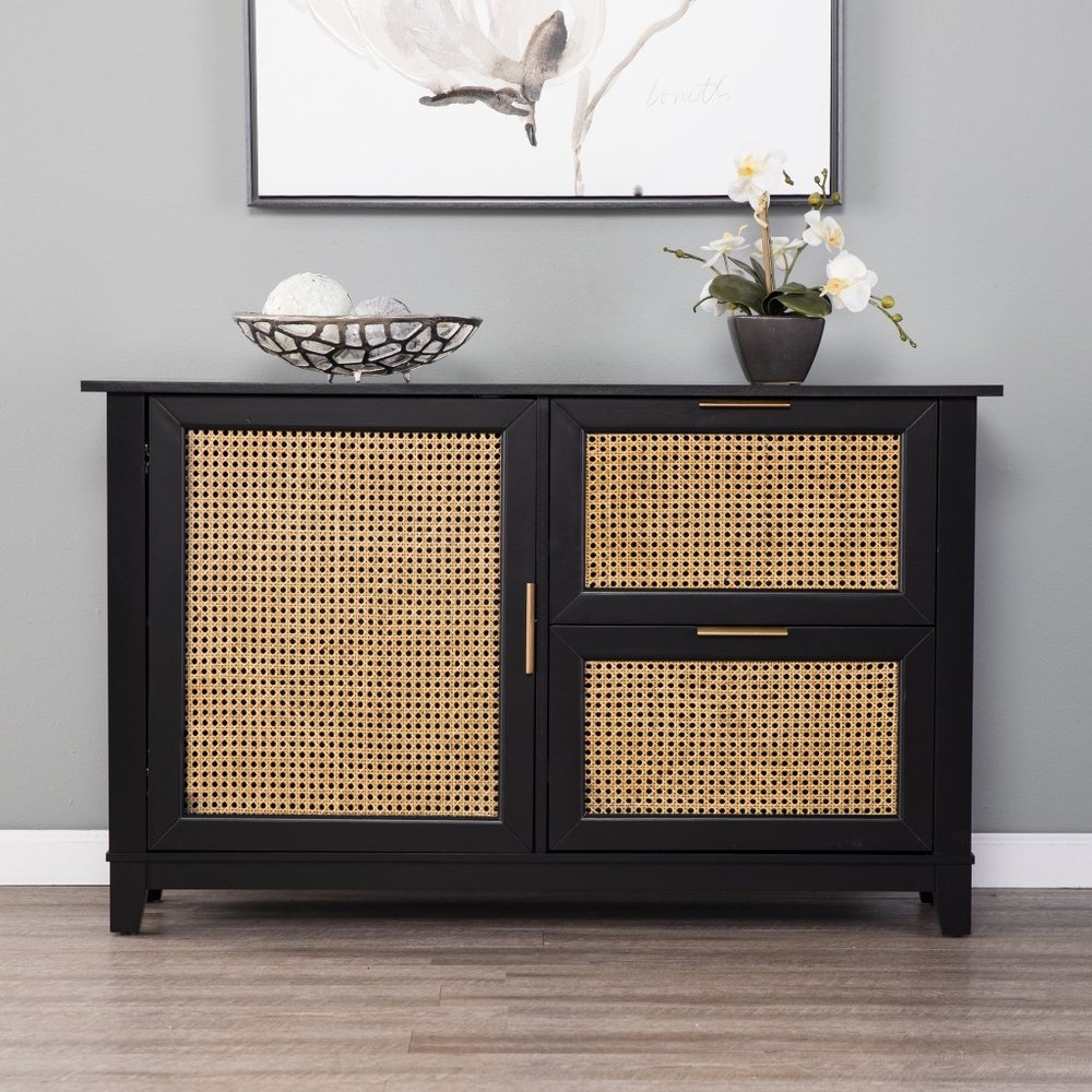 50" Black Solid Wood Two Drawer Sideboard HomeRoots