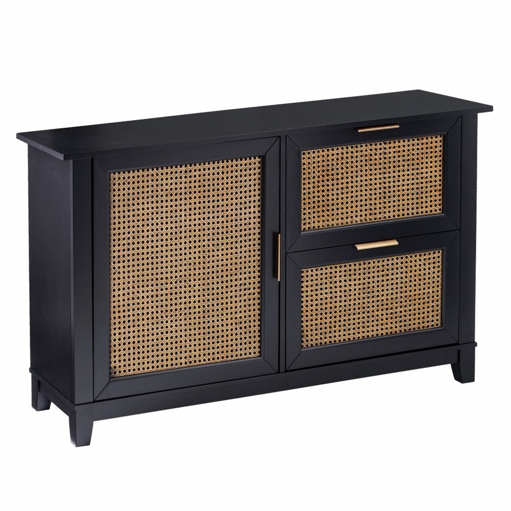 50" Black Solid Wood Two Drawer Sideboard HomeRoots