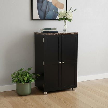 Metro Black Wood and Marble Bar Cabinet HomeRoots