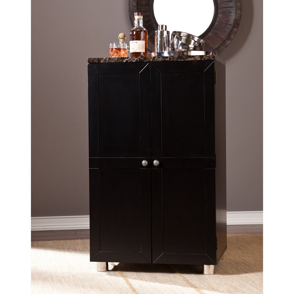 Metro Black Wood and Marble Bar Cabinet HomeRoots