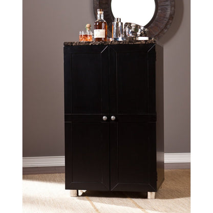 Metro Black Wood and Marble Bar Cabinet HomeRoots