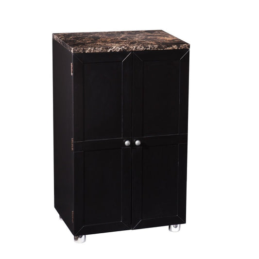 Metro Black Wood and Marble Bar Cabinet HomeRoots