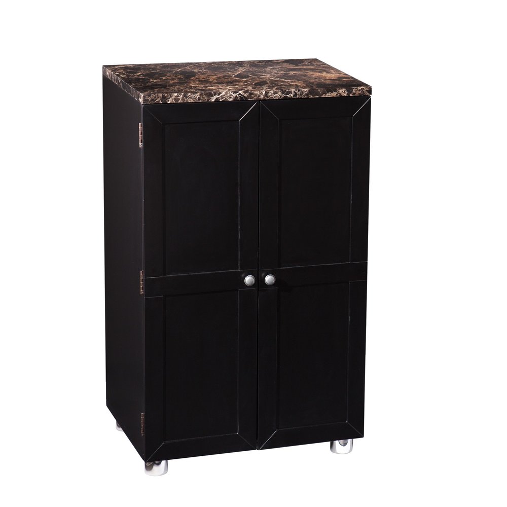 Metro Black Wood and Marble Bar Cabinet HomeRoots