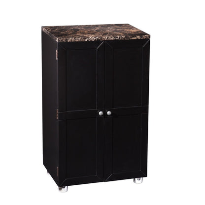 Metro Black Wood and Marble Bar Cabinet HomeRoots