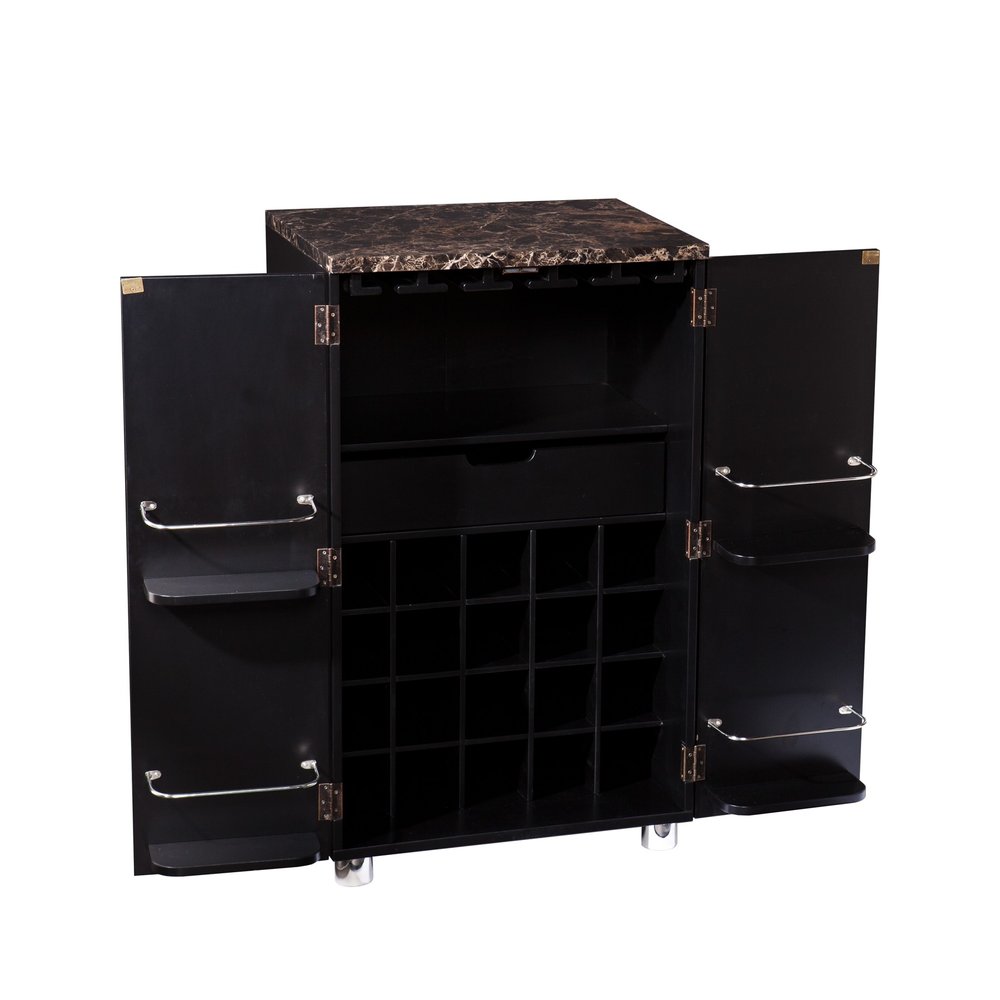 Metro Black Wood and Marble Bar Cabinet HomeRoots