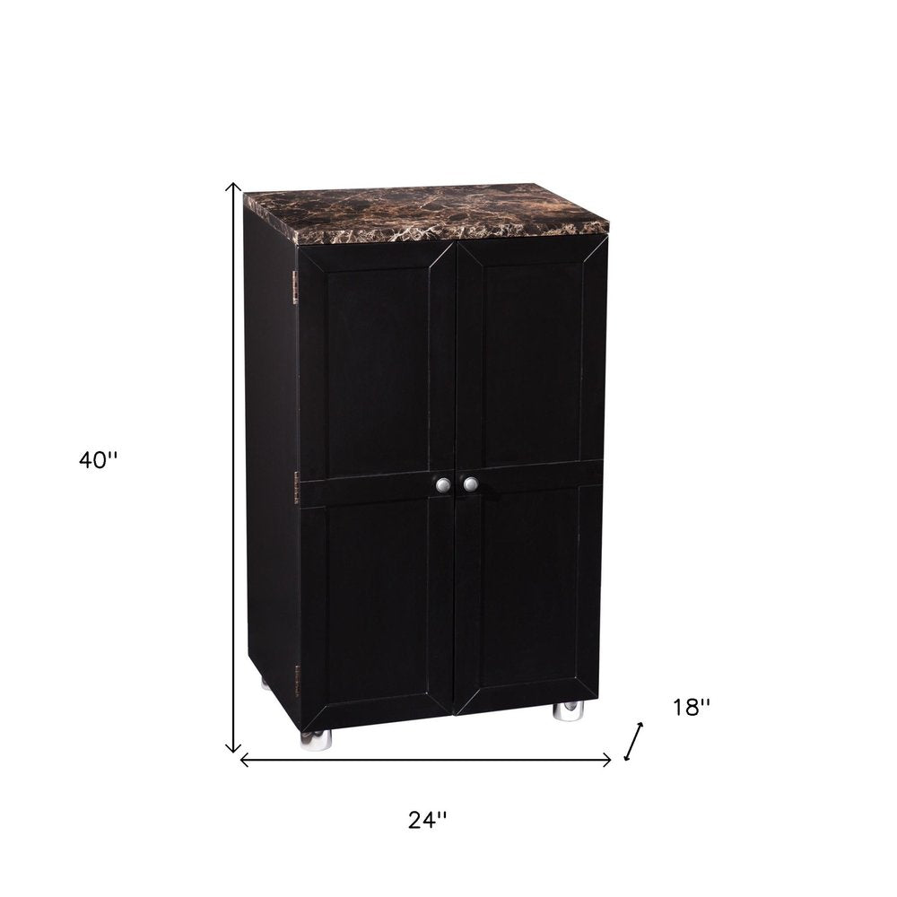 Metro Black Wood and Marble Bar Cabinet HomeRoots