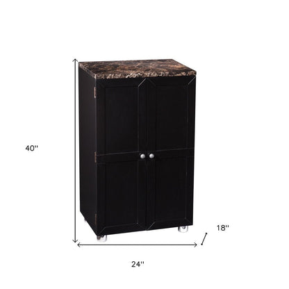 Metro Black Wood and Marble Bar Cabinet HomeRoots