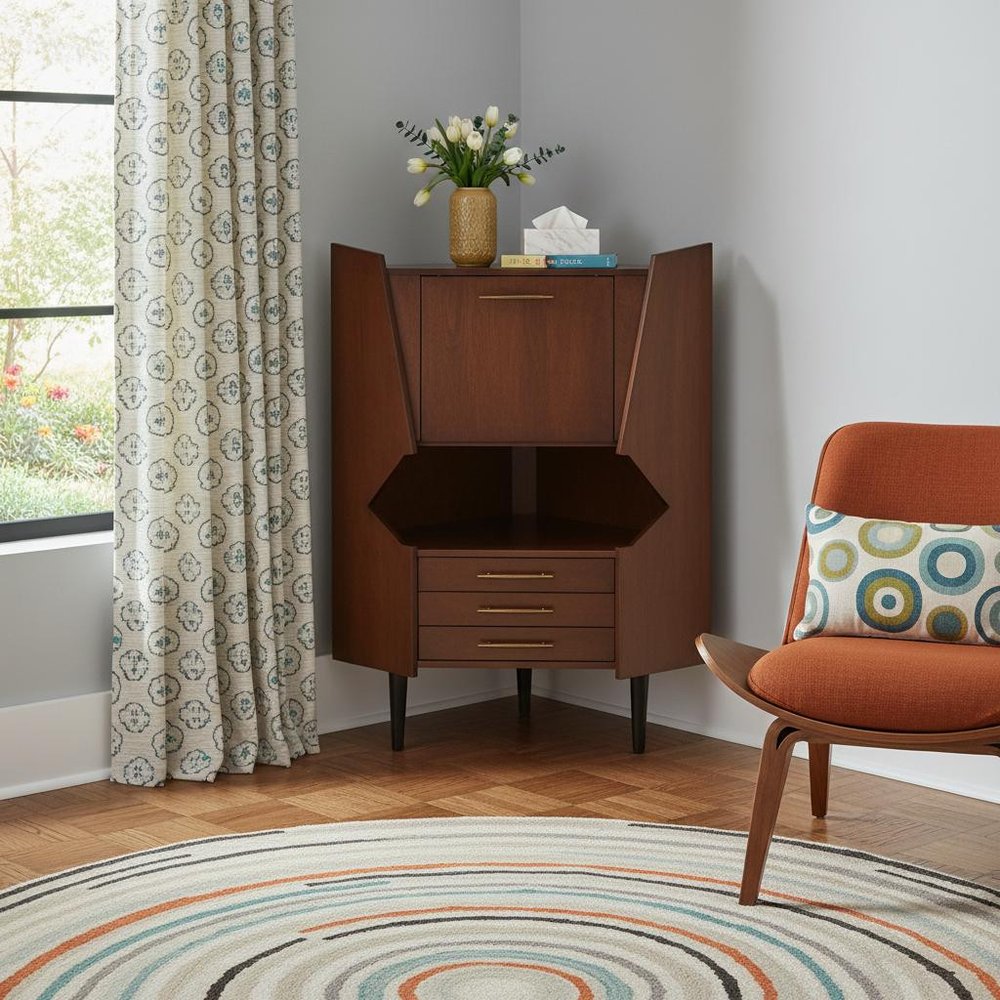 Cosmo Brown and Black Corner Bar Cabinet — view 11