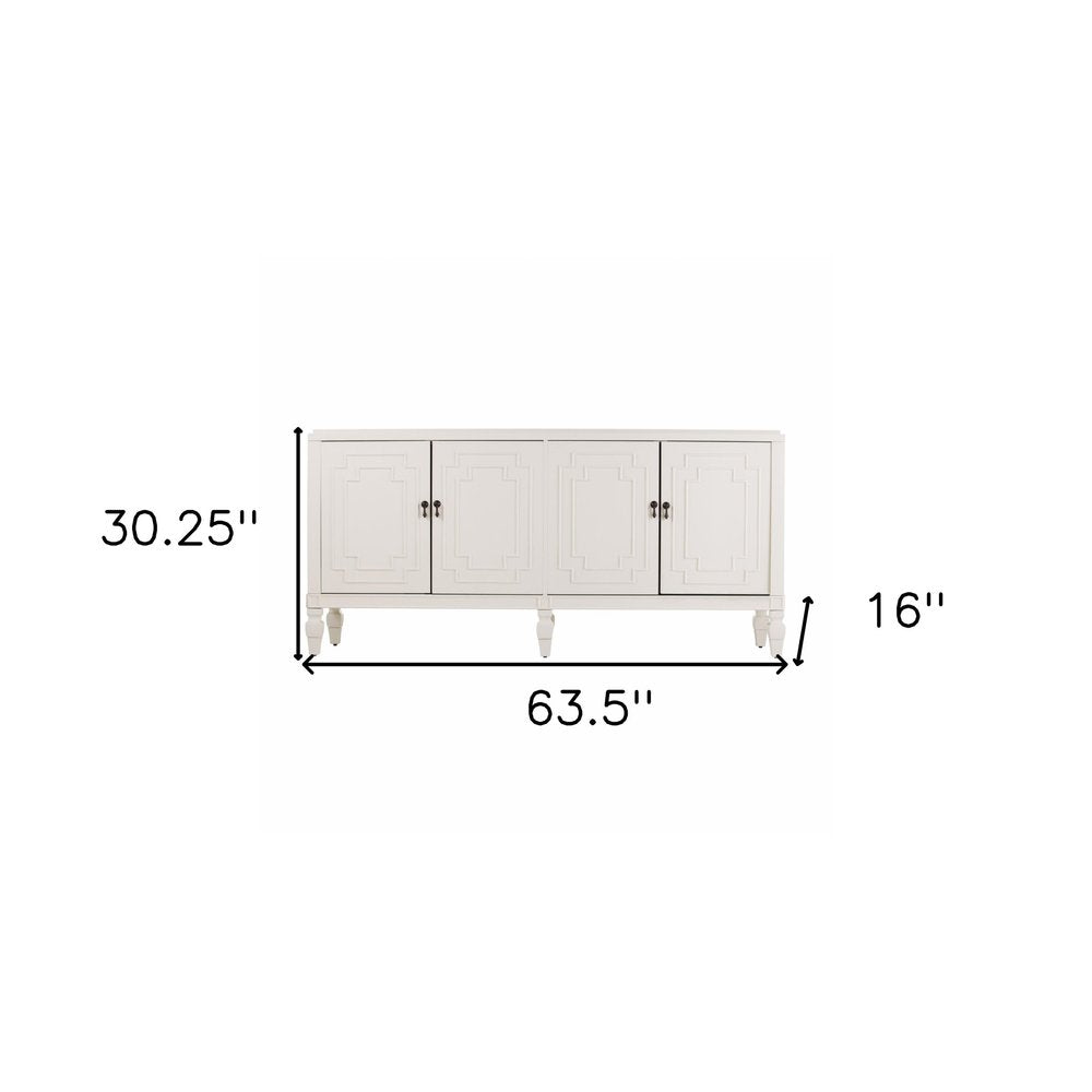 64" White Solid Wood Sideboard with Four Doors HomeRoots