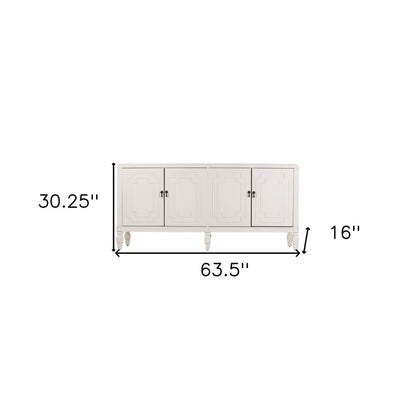 64" White Solid Wood Sideboard with Four Doors HomeRoots